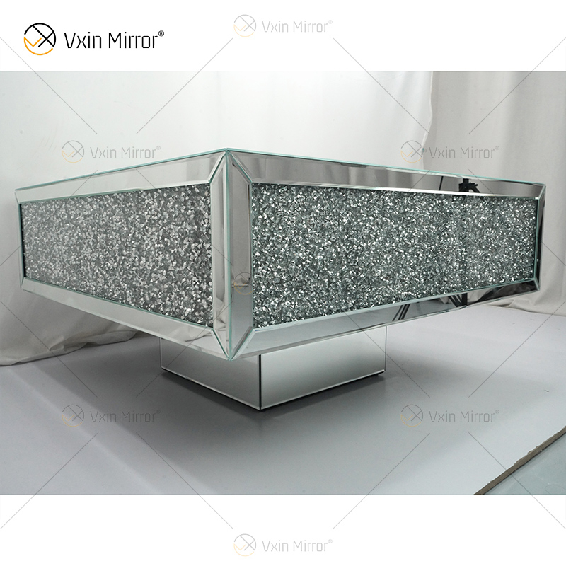Mesa personalizada WXF-141 Diamante Triturado Prata Espelho Caseiro Mesa de centro