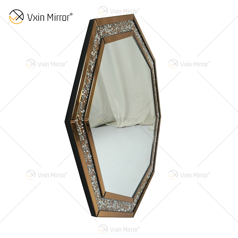 Crystal Crush Diamond Silver Espelho Octogonal Prata para Decoração de Parede Pendurar Moldura Menos Espelho Decoração Diamante WXM-1780