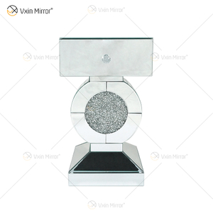 Mesa de extremidade Vxin de fornecimento de fábrica WXF-157 Prata Esmaltada Diamante Espelho Mesa Lateral com Gaveta