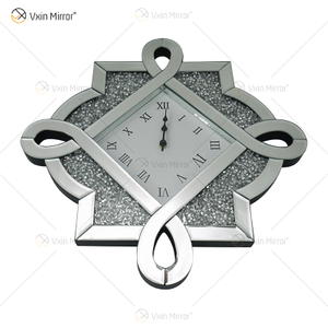 Pacote de teste Novo design WXC-083 Moderno Prata Esmagado Diamante 3D Relógio Espelhado de Parede