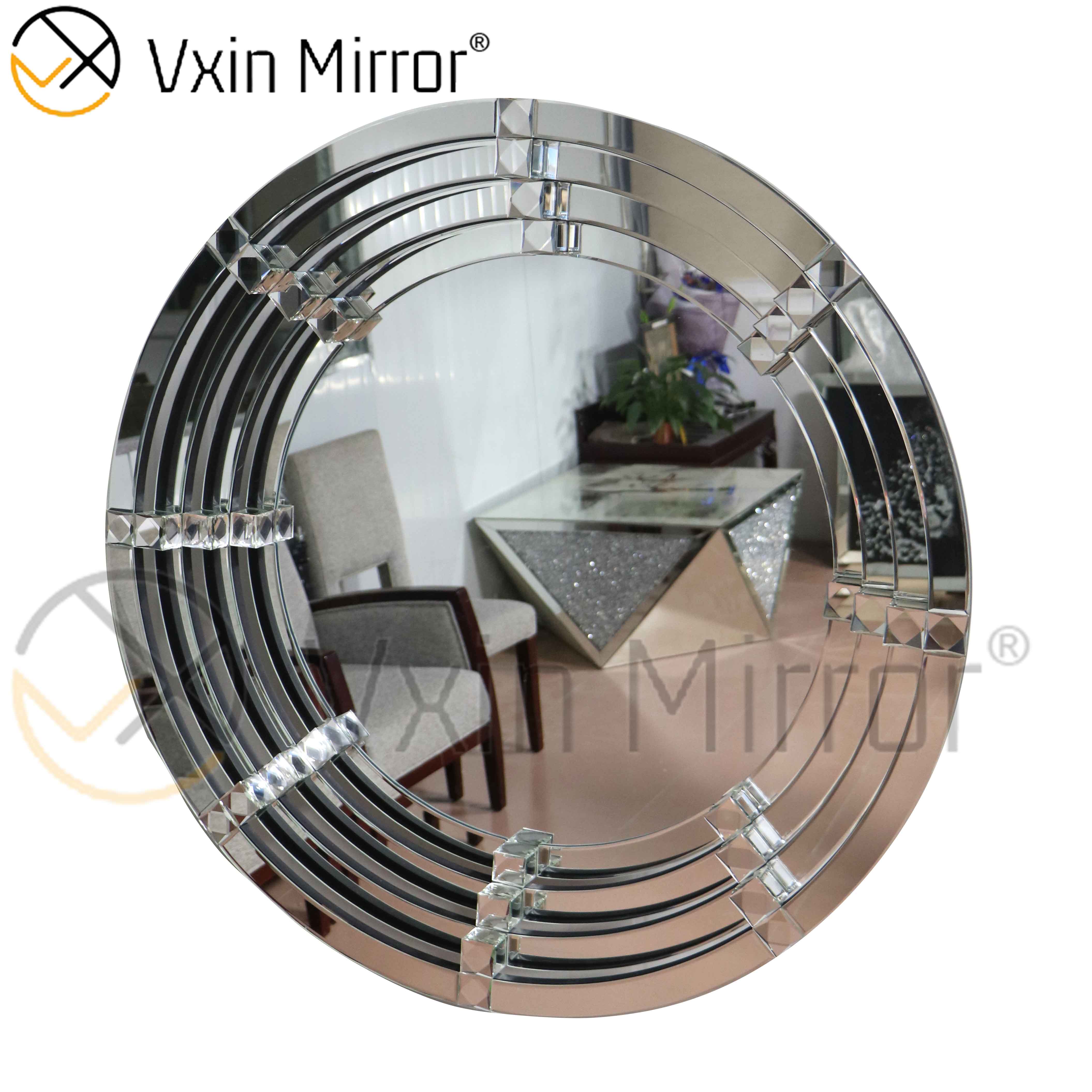 Espelho de parede de cristal redondo curvo 3D WXM-2147 prata