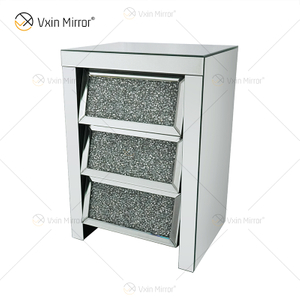Vxin Espelho WXF-116 Cristal Prata Mesinha de cabeceira chanfrada espelhada com 3 gavetas para quarto