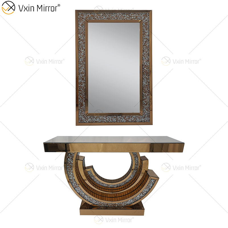 Mesa de console espelhada 3C diamante brilhante de fábrica original com espelho para móveis de sala de estar