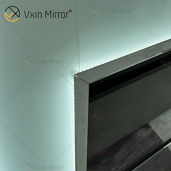 Novo design WXMF-096 LED prata fosco vidro sala de estar lareira espelho com inserção interna