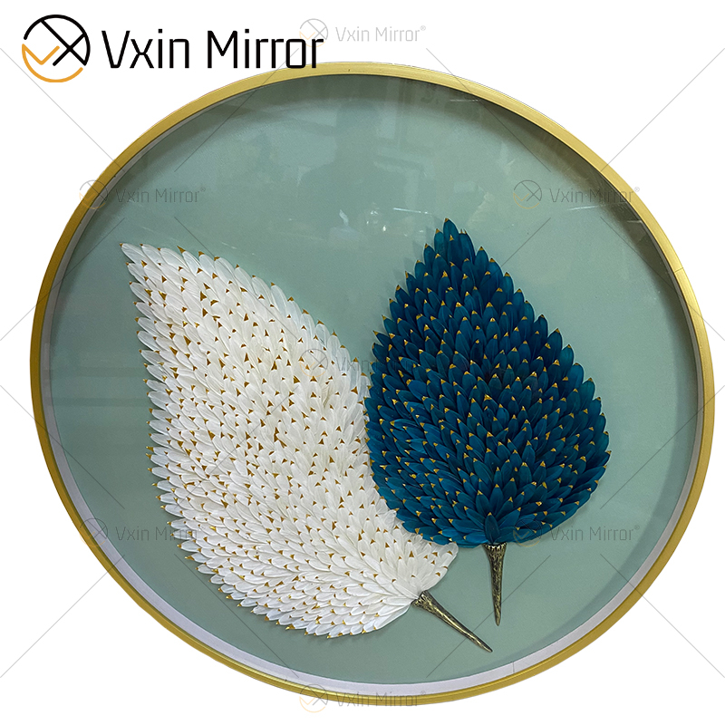 Atacado Moderno Minimalismo Branco Azul Pintura Luxo Redondo Cristal Parede Arte Na Sala De Estar Arte Da Parede Espelhada