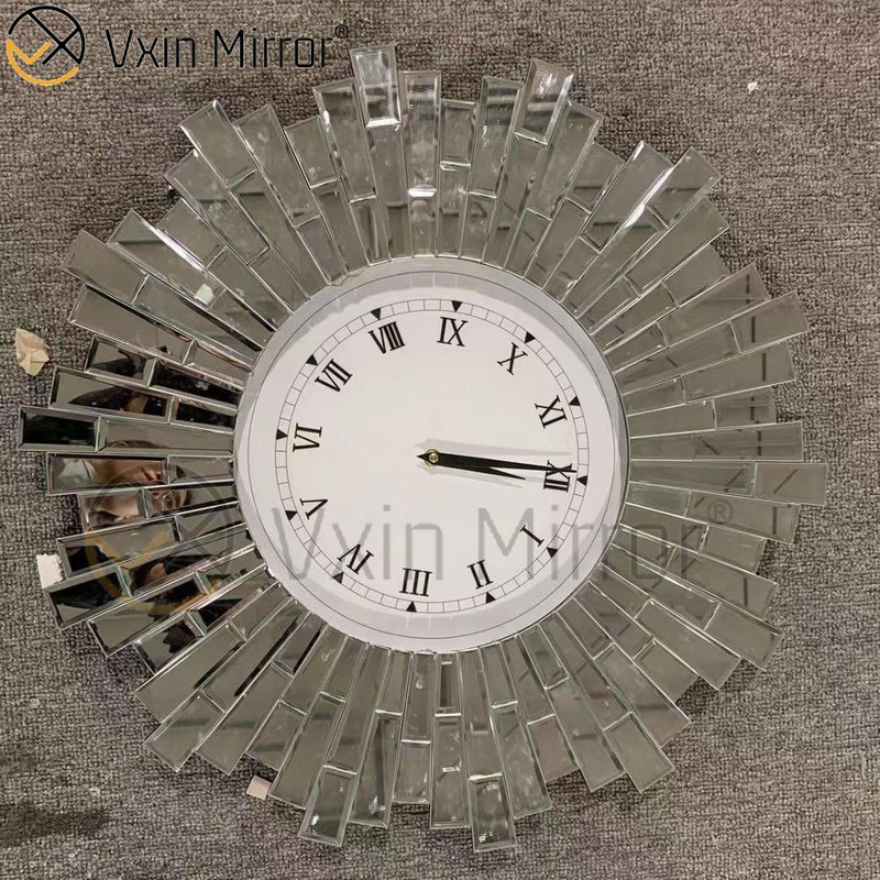 Pacote anti-queda Vxin WXMC-008 Relógio de parede espelhado de cristal prateado moderno