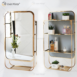 Vxin Fornecimento de Fábrica Prata Decoração de Parede Prata Prata Metal Rack de Armazenamento Espelho Retangular Prateleira de Parede