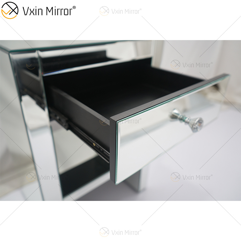 Mesinha de cabeceira de cristal com móveis de prata WXF-242 moderna vaidade com 1 gavetas mesa de cabeceira espelhada