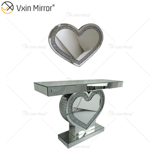 Mesa de console com design de coração de cristal prateado de fornecimento de fábrica de espelhos Vxin com corredor de espelho para móveis de sala de estar