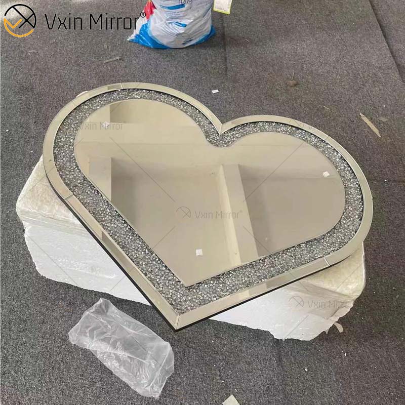 Mesa de console com design de coração de cristal prateado de fornecimento de fábrica de espelhos Vxin com corredor de espelho para móveis de sala de estar