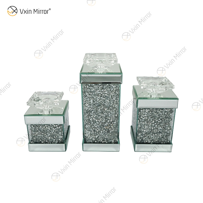 Vxin Espelho WXCH-078 Cristais Flutuantes Prata Espelhado Castiçal Candelabro