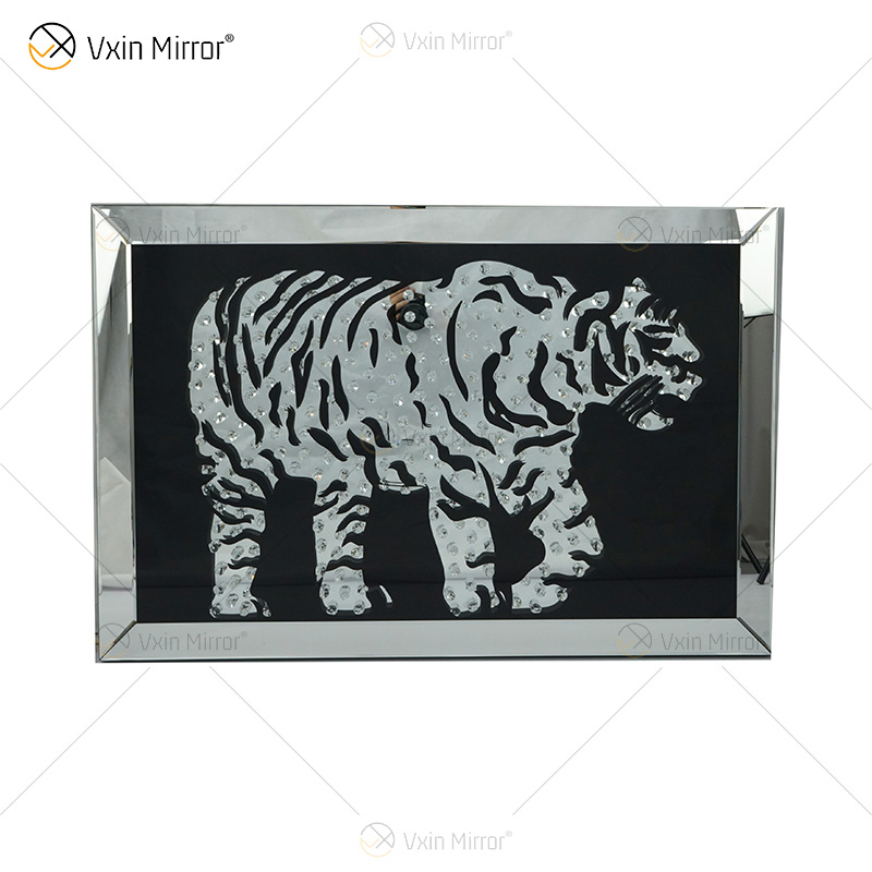 VXin WXMA-22 Decoração de casa Moldura de vidro espelhada Tiger Wall Art Cristal Porcelana Pintura Espelho Arte de Parede