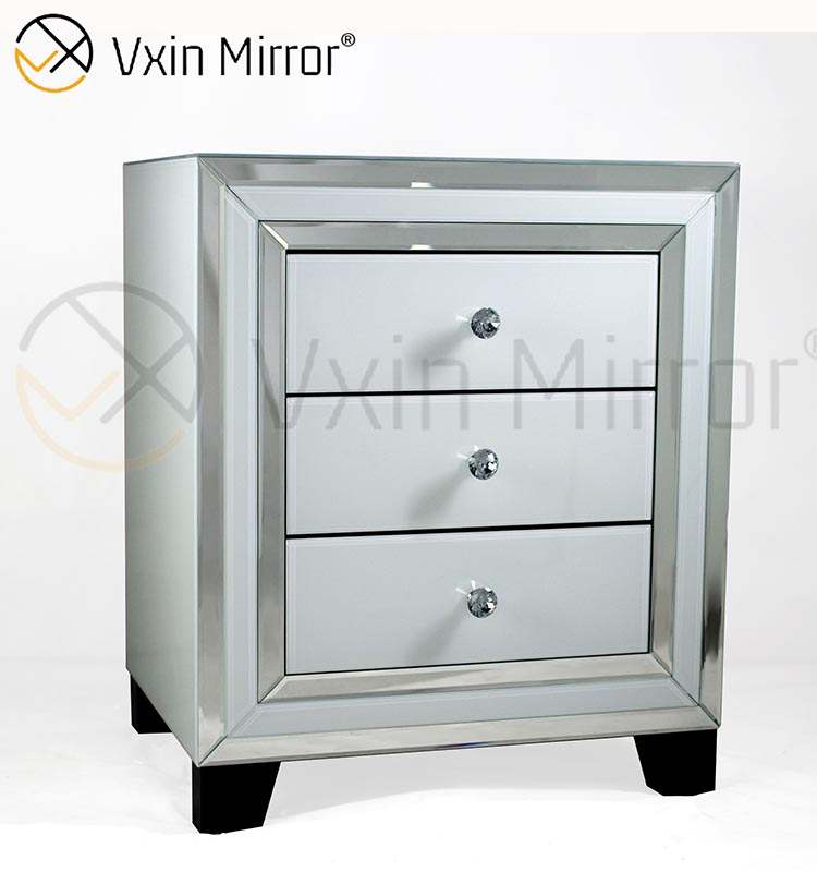 Mobília de quarto moderna mesa de cabeceira espelhada sofá de canto com gavetas personalizadas WXF-787