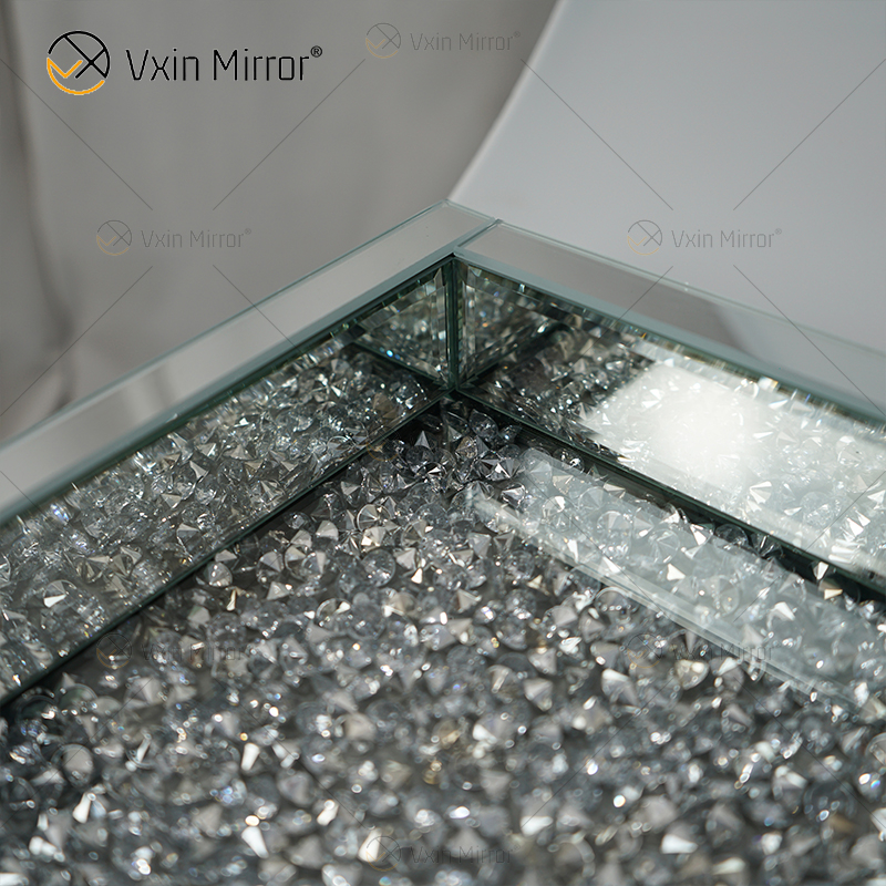 Fornecimento de fábrica WXMT-016 decoração moderna prata esmagado diamante bandeja retangular espelhada
