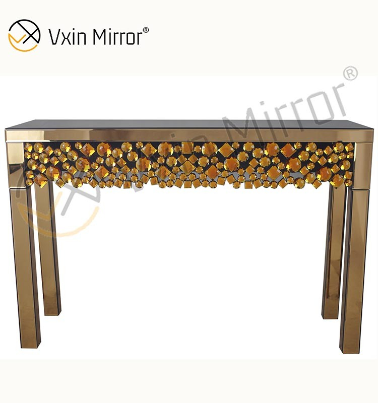Mesa de console espelhada de cristal moderno prata e marrom de alta qualidade para corredor