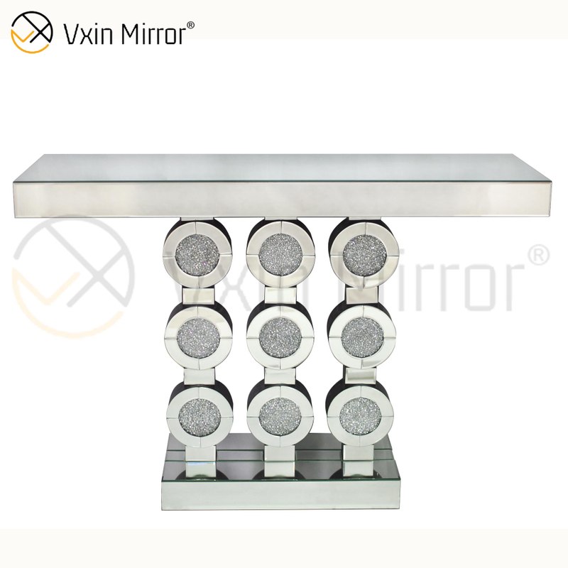 Baixo preço Vxin moderno redondo diamante esmagado mesa console de vidro móveis espelho