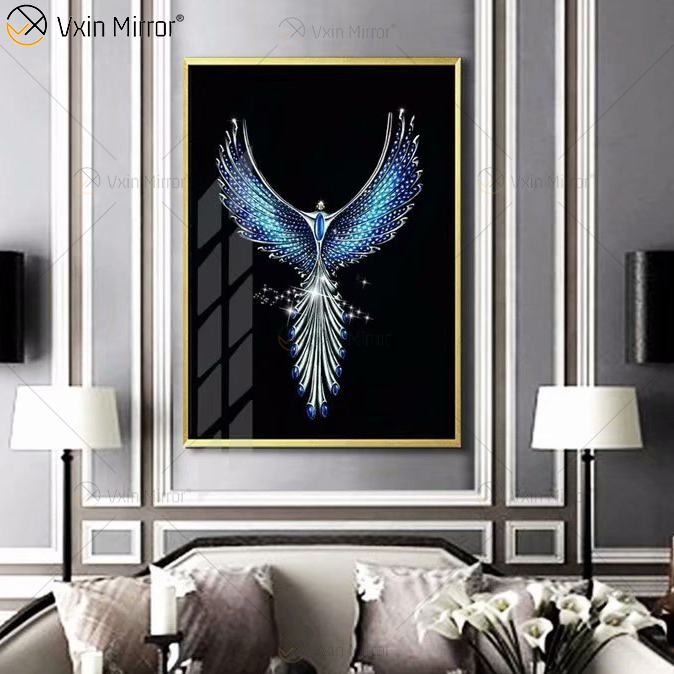 Luxo Moldura de Alumínio Cristal Pintura Em Porcelana Sofá Fundo Pendurado na Parede Pintura Espelho Arte na Parede Decoração da Sala de Estar