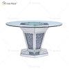 2020 novo design WXF-100 diamante esmagado mesa de jantar redonda de prata com tampo de mesa de vidro temperado