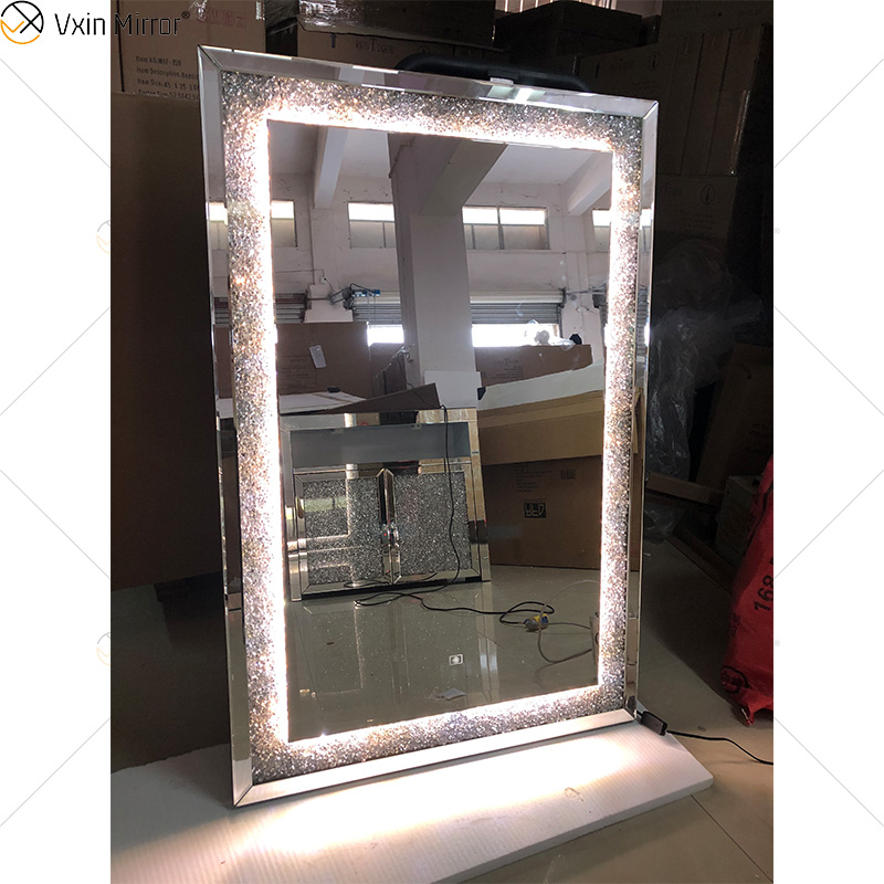 Top Design WXM-2593 LED 3 Cores Espelho de Luz LED Diamante Espelho de Maquiagem Elegante Espelho de Sala de Estar