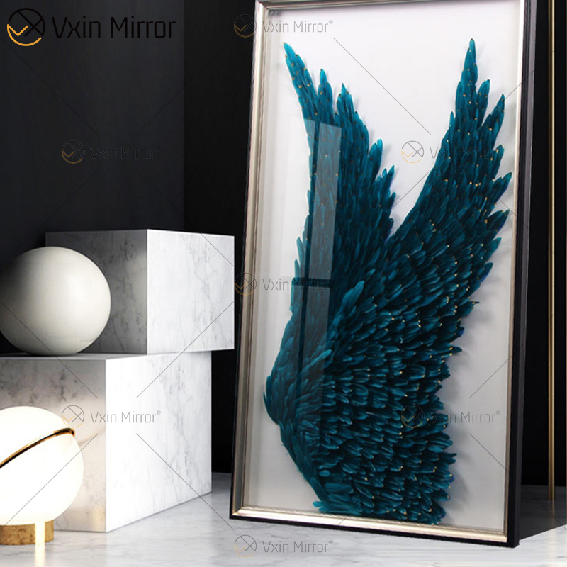 Imagem decorativa moderna de penas redondas WXPP-69 3D asas de penas de anjo decoração pinturas na parede para sala de estar emoldurada