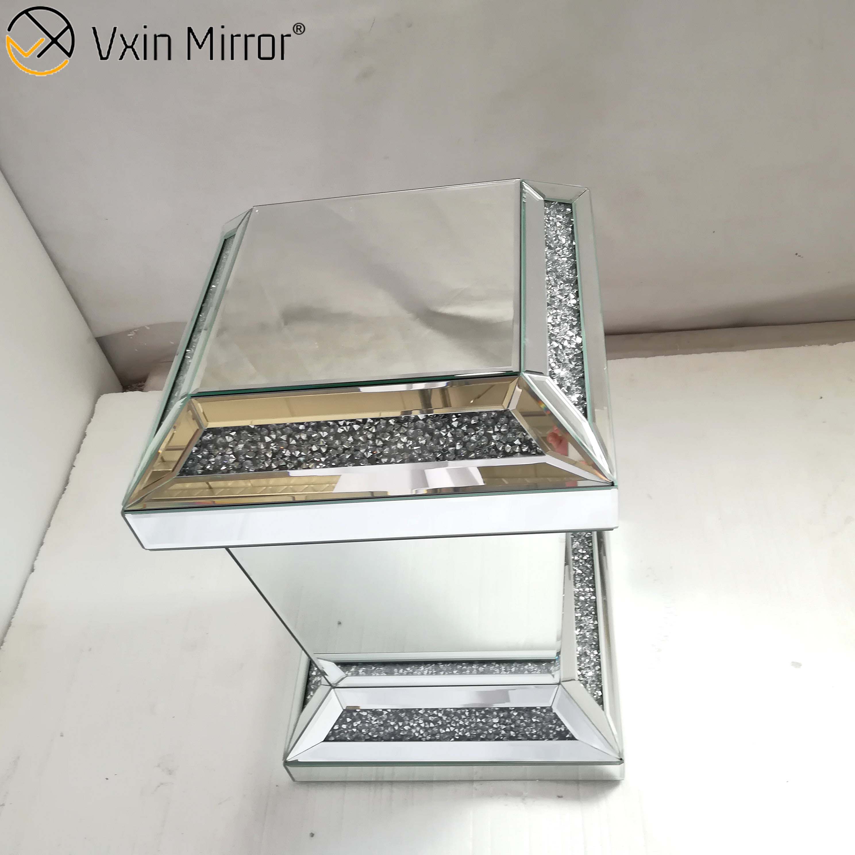 Espelho Vxin WXF-725 Moderno Retângulo Diamante Espelhado Mesa Lateral Espelho 3D Mesa Lateral para Sala de Estar