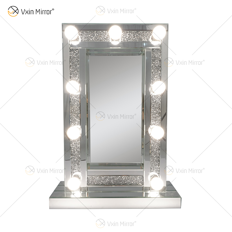 ESPELHO DE CRISTAL SPARKLE DIAMOND CRUSH ESPELHADO BISELADO HOLLYWOOD ESPELHO 9 LÂMPADAS QUADRO DE MAQUIAGEM WXDL-176