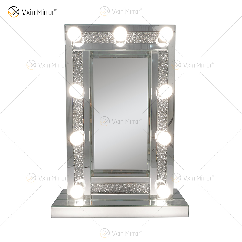 ESPELHO DE CRISTAL SPARKLE DIAMOND CRUSH ESPELHADO BISELADO HOLLYWOOD ESPELHO 9 LÂMPADAS QUADRO DE MAQUIAGEM WXDL-176