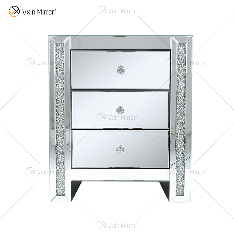 Vxin Espelho WXWF-718 Moderno 3 Gavetas Espelhado Mesa de Cabeceira Mesinha de cabeceira