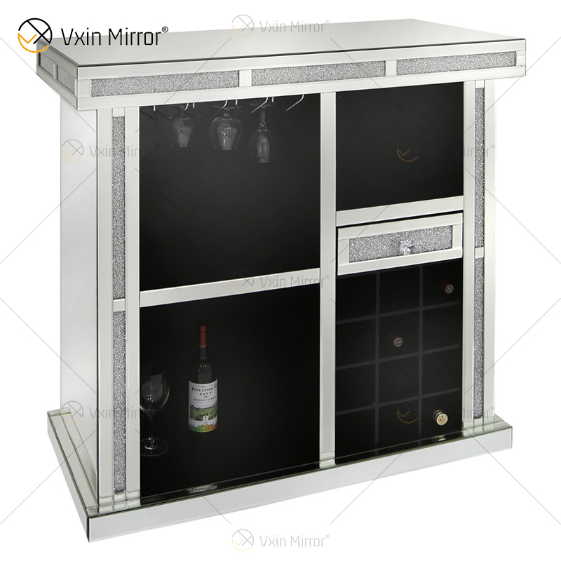 Armário de vinho alto Vxin Home Decor WXF-142 prata espelhado triturado diamante com uma gaveta