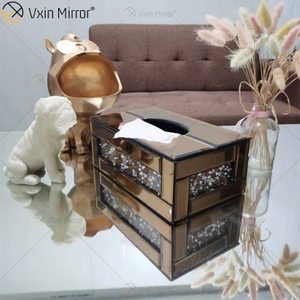 Espelho Vxin WXB-001 Vidro Luxo Marrom Caixa de Lenços de Diamante Triturado Caixa de Lenços Espelho