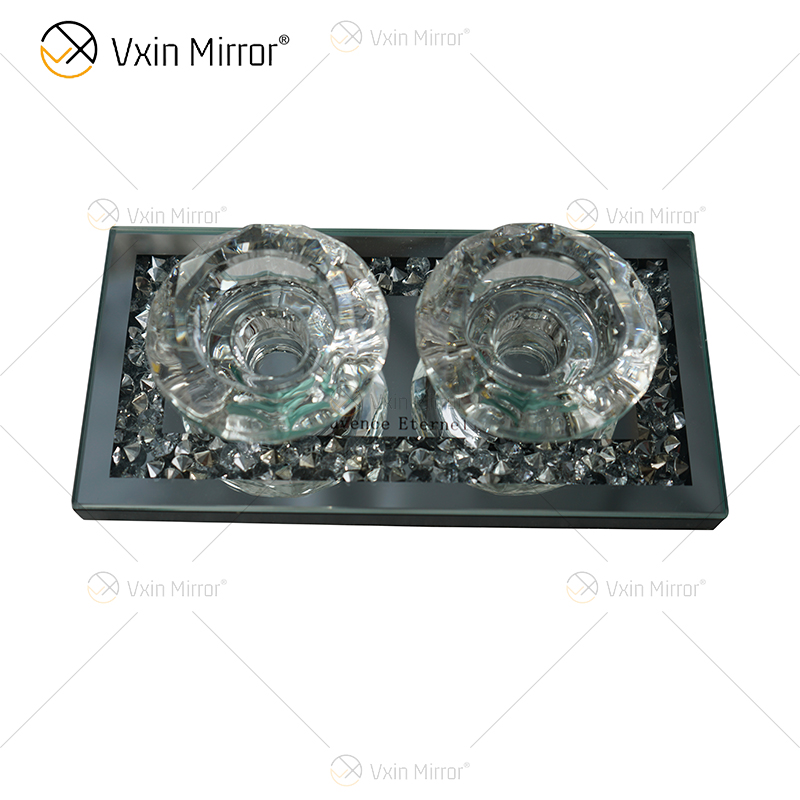 Porta-velas com nome personalizável moderno e elegante WXCH-002 em vidro prateado com diamante esmagado