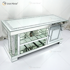 Móveis espelhados sala de estar europeu moderno WXF-162 design mais recente suportes de tv de vidro com diamante