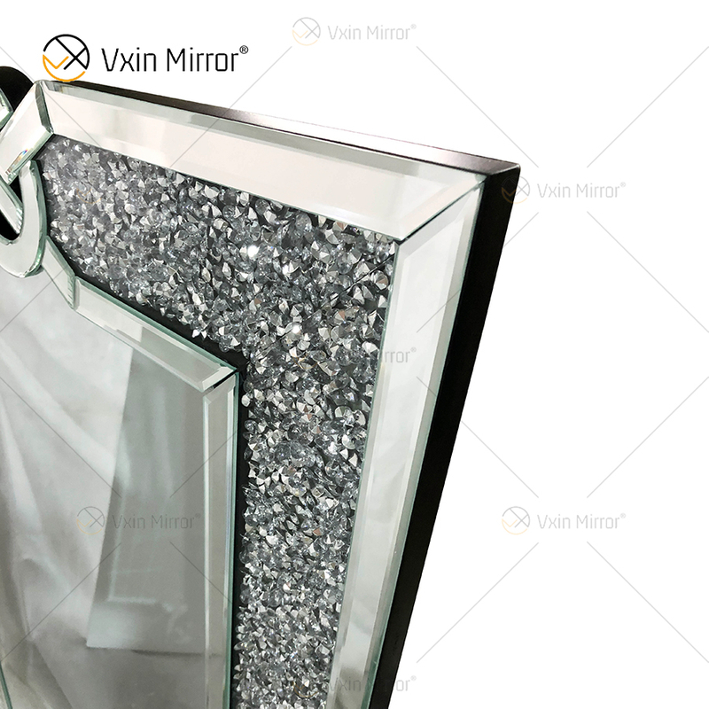 Espelho de parede retangular VXin WXM-1760 Decoração de parede diamante esmagado prata