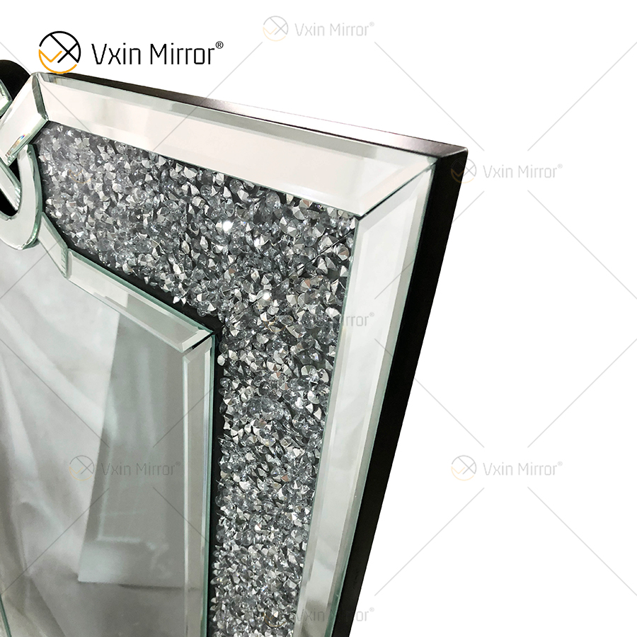 Espelho de parede retangular VXin WXM-1760 Decoração de parede diamante esmagado prata