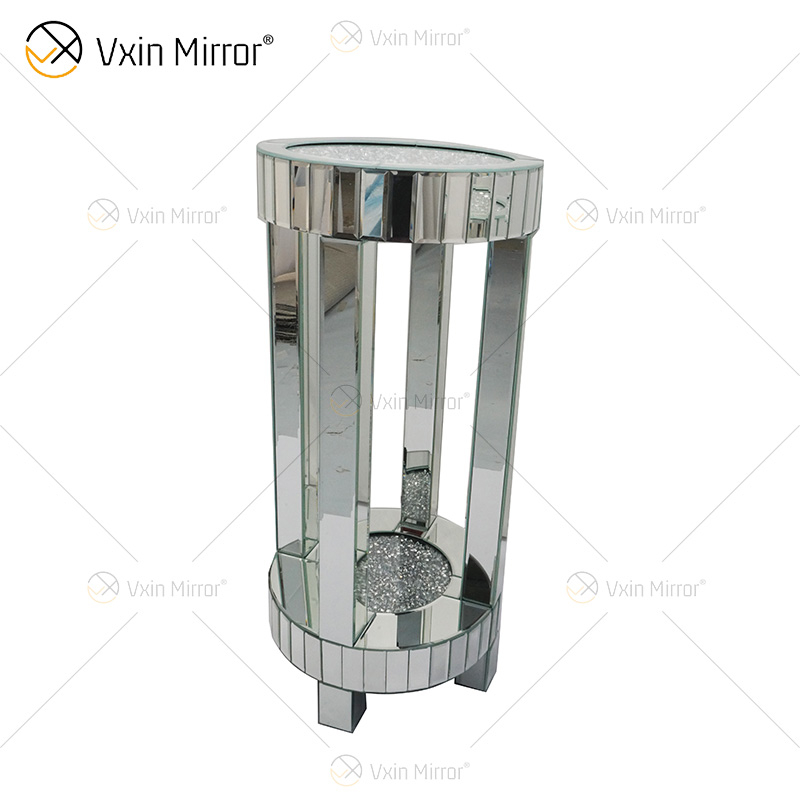 Barato WXF-095 Novo Design Moderno Mesa Lateral Redonda Sala de Estar Prata Esmagado Diamante Luxo Espelho Mesa Lateral