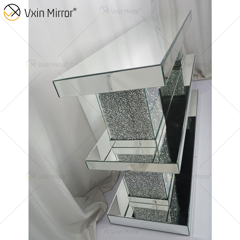 Mesa de centro retangular de vidro espelhado prata diamante móveis de luxo