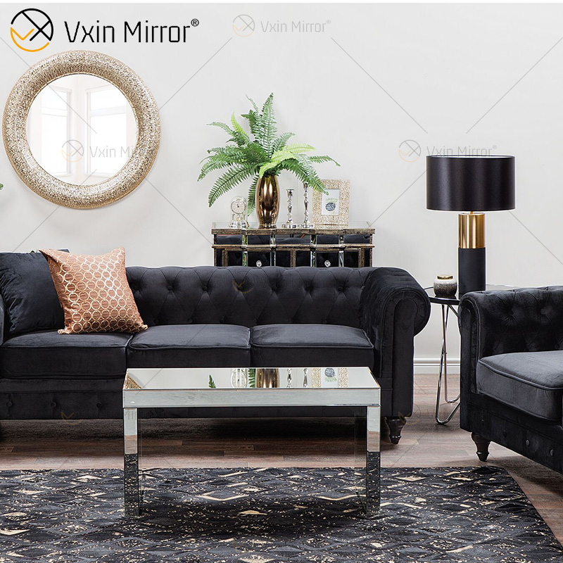 Conjunto de mesa lateral de café espelhado moderno WXF-169 para sala de estar com sofá