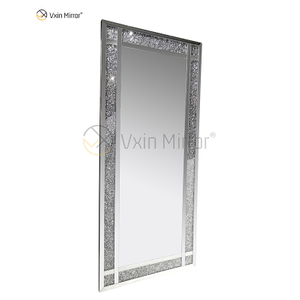 Venda imperdível 168 cm WXM-1082 decoração de parede prata diamante esmagado espelho retangular