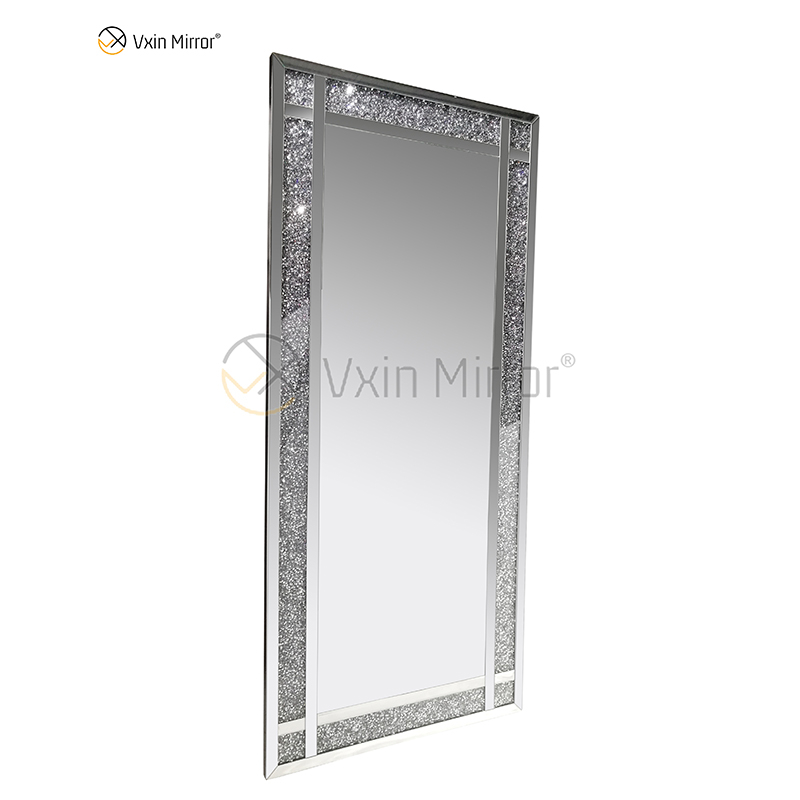 Venda imperdível 168 cm WXM-1082 decoração de parede prata diamante esmagado espelho retangular