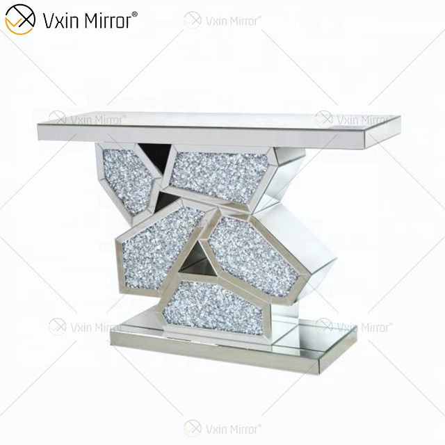 China fornecimento de alta qualidade barato luxo elegante cristal diamante esmagado mesa de console espelhada para móveis de sala de estar WXF-506