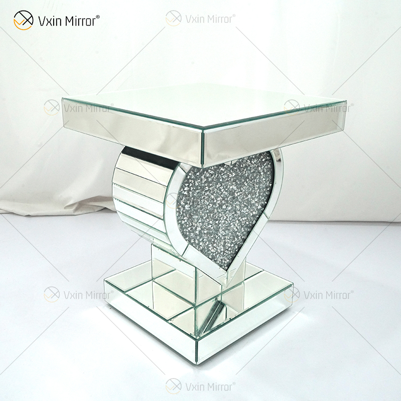 Mesa de cabeceira com decoração de coração WXF-508-1 Prata Esmaltada Diamante Espelhado Mesa de cabeceira Móveis para casa