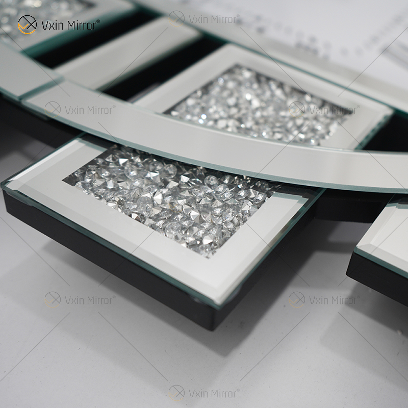 Atacado WXMC-082 Relógio Espelhado Esmagado Diamante Prata Decoração de Parede Elegante Luxo Relógio Espelho Redondo
