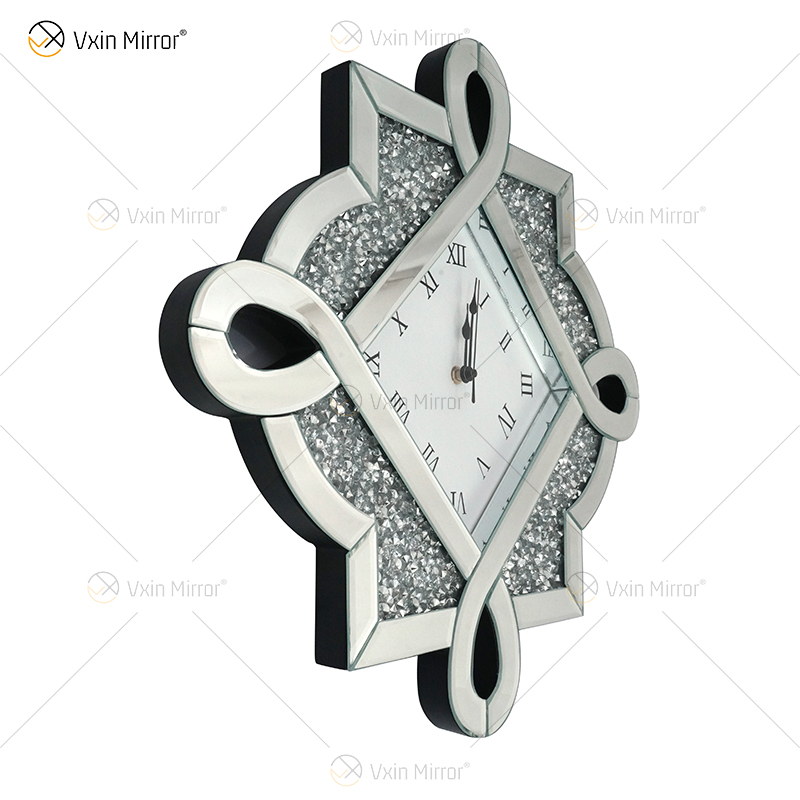 Pacote de teste Novo design WXC-083 Moderno Prata Esmagado Diamante 3D Relógio Espelhado de Parede