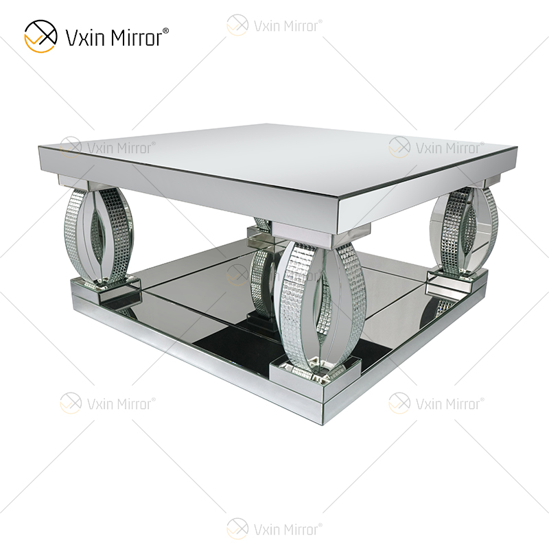 Mesa Lateral Personalizada WXF-1104 Cristal Mesa de Centro Espelhada Prata Caseira