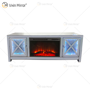WXF-1054 Prata Cristal LED Lareira Espelhada Armário de TV Com Dente Azul E Alto-falante Espelho Suporte de TV