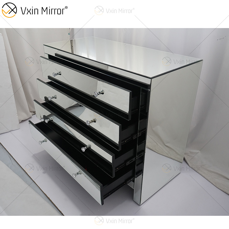 Armário de armário espelhado moderno com decoração em vidro WXF-243 prata com gavetas muti