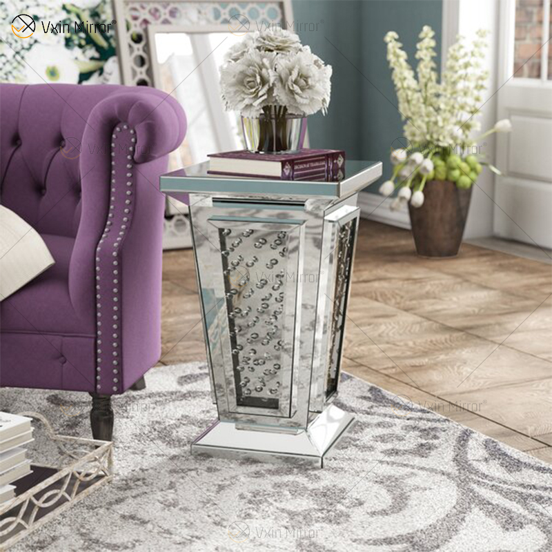 Sofás de mesa de cabeceira espelhados personalizados modernos e mesas laterais de cristal para móveis domésticos