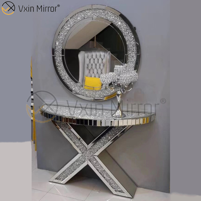 Atacado Móveis para Casa Mesa Console Com Espelho Moderno Cristal Esmagado Diamante Mesas Console