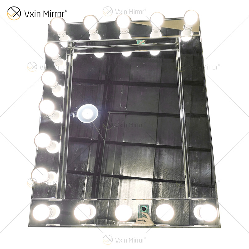 Espelho de penteadeira iluminado com cristal prateado Vxin WXDL-101 LED estilos venezianos com 15 lâmpadas
