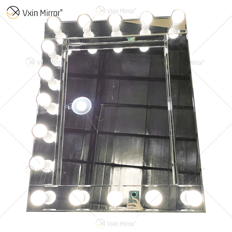 Espelho de penteadeira iluminado com cristal prateado Vxin WXDL-101 LED estilos venezianos com 15 lâmpadas